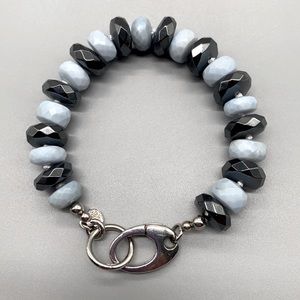 Joya faceted angelite and hematite beaded sterling silver bracelet in 7.25 inch